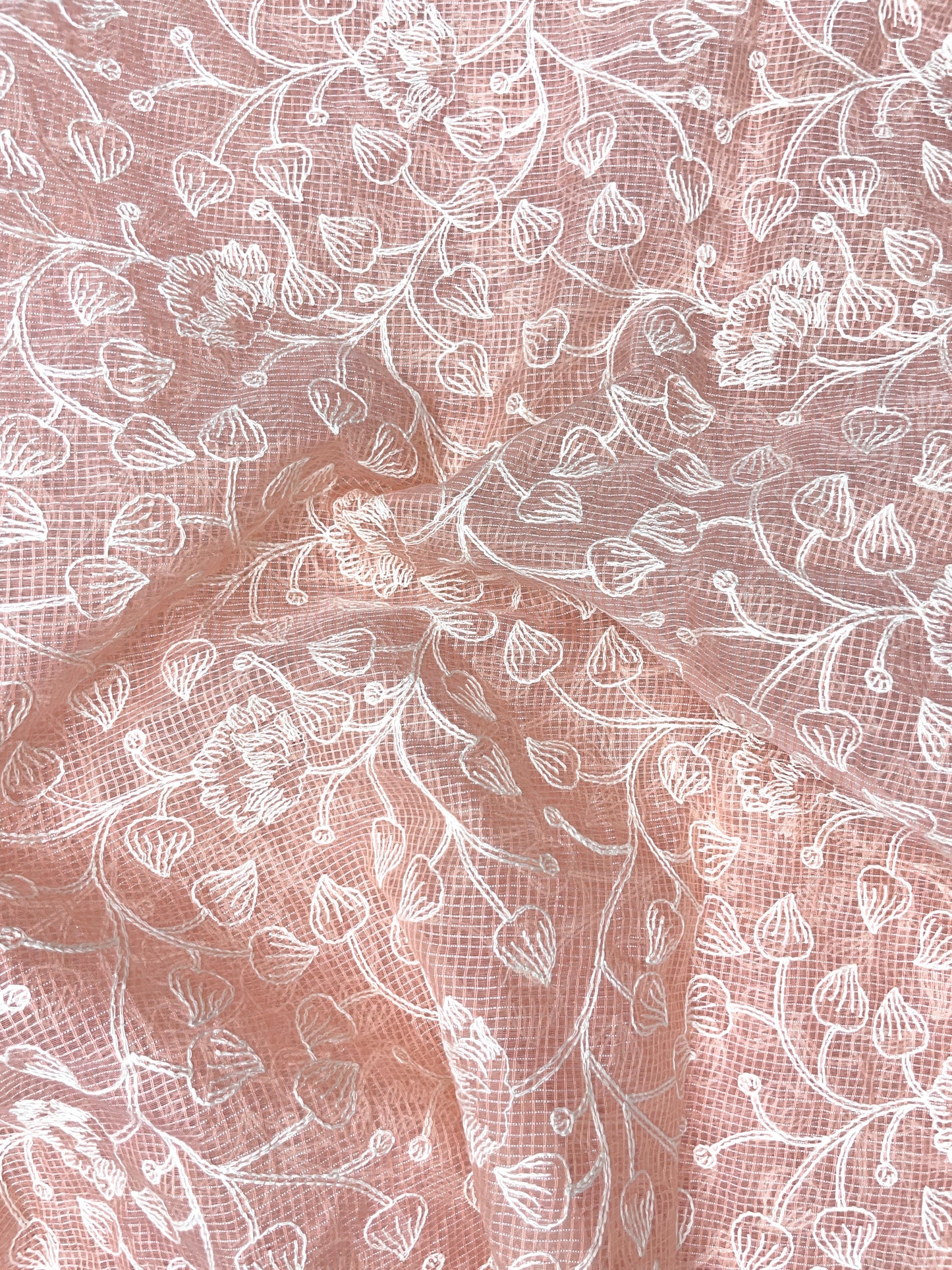 Minimal Pretty Subtle White Thread Embroidery All Over Kota Doria Fabric