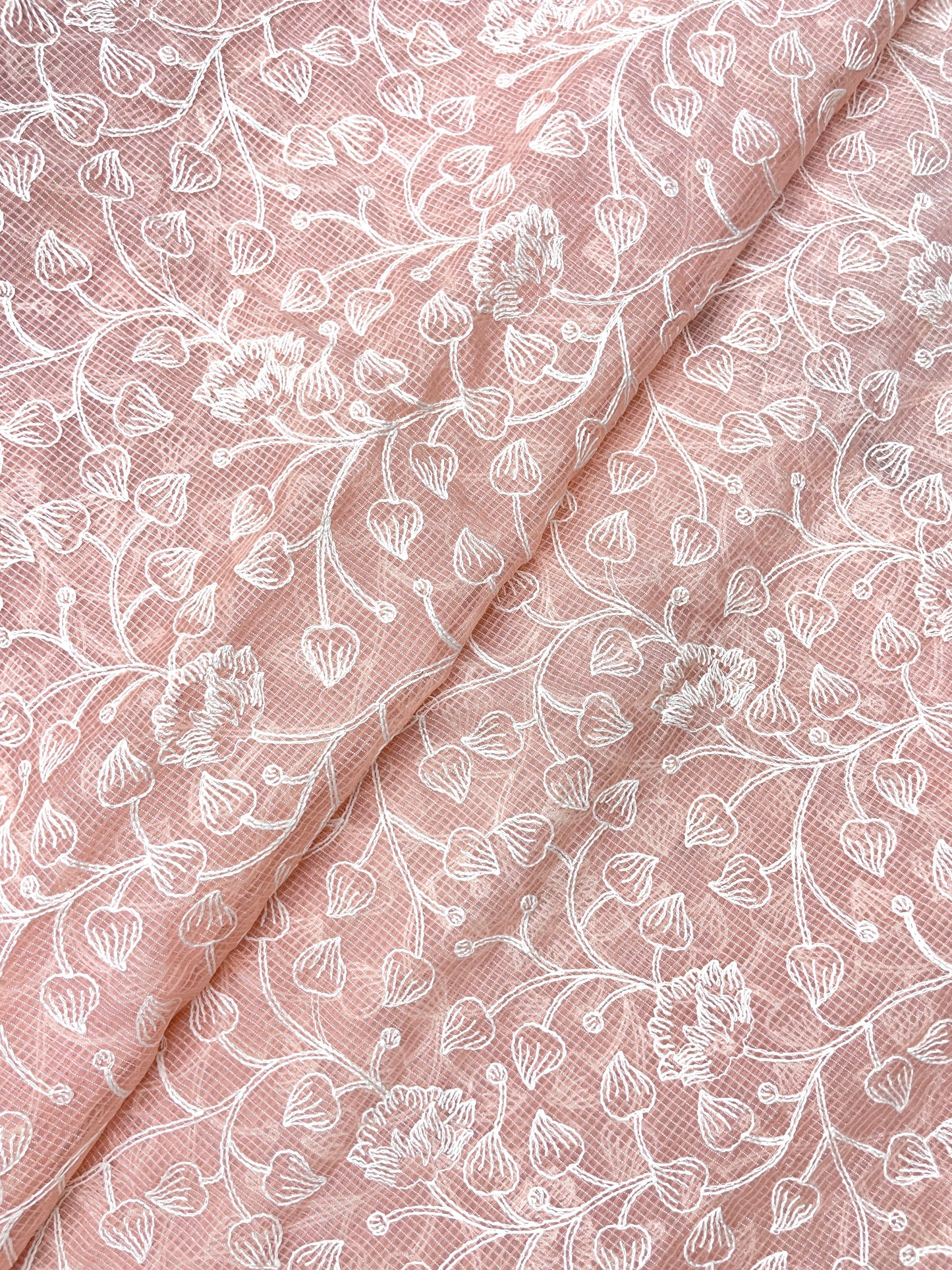 Minimal Pretty Subtle White Thread Embroidery All Over Kota Doria Fabric