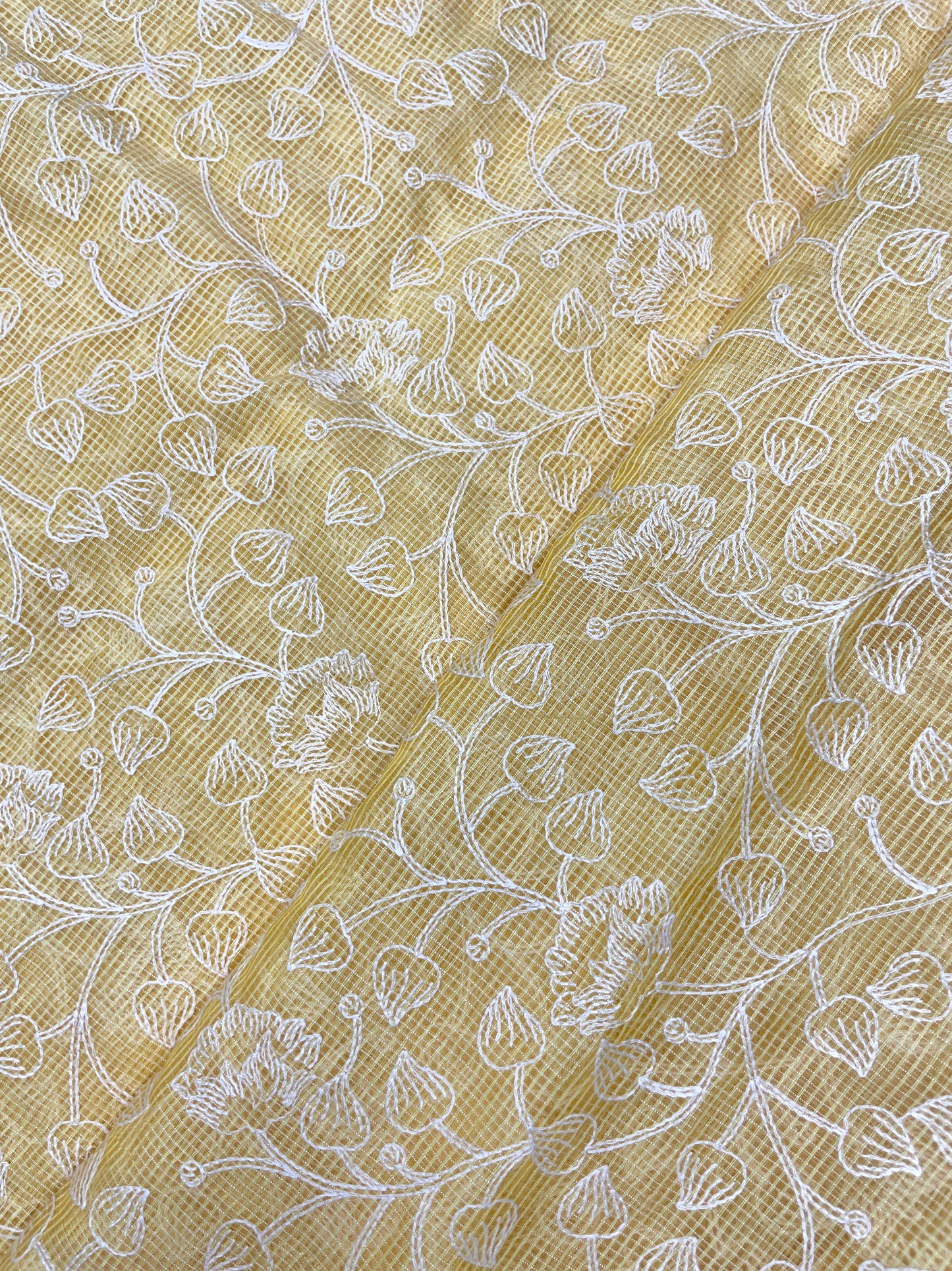 Minimal Pretty Subtle White Thread Embroidery All Over Kota Doria Fabric