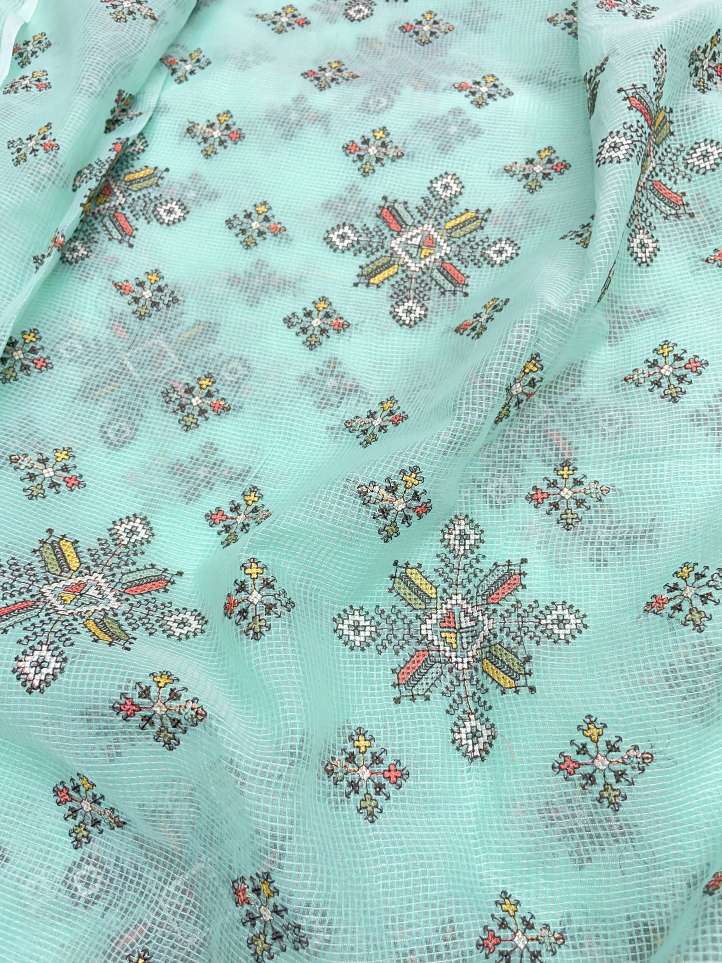 Stunning Classic Traditional Multi Thread Embroidery On Kota Doria Fabric