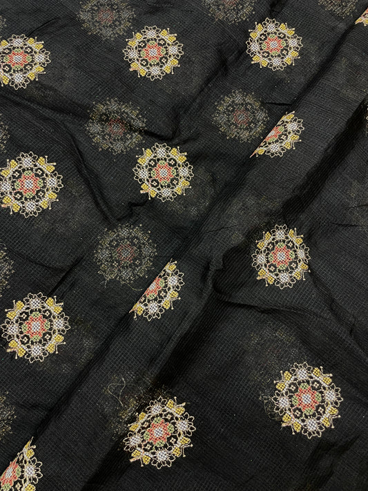 Superb Glorious Circular Multi Color Thread Embroidery On Kota Doria Fabric