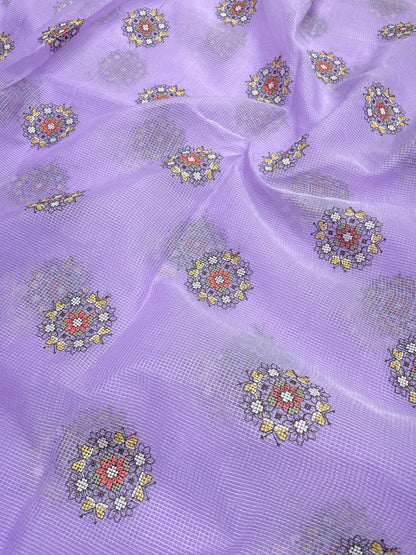 Superb Glorious Circular Multi Color Thread Embroidery On Kota Doria Fabric