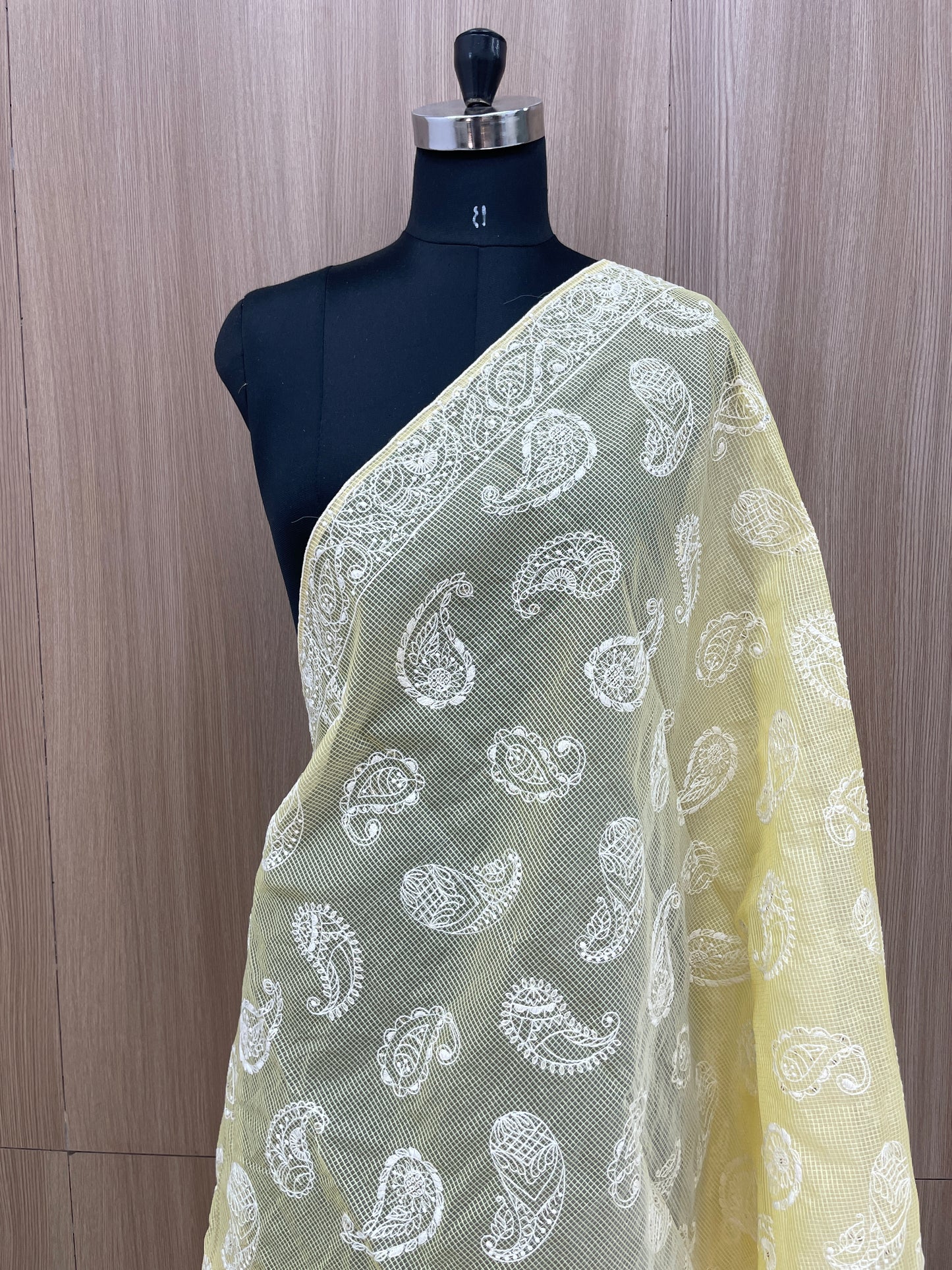 Pretty Classic Attractive Marvelous Paisley White Thread Embroidery With Dainty Sequin Work On Kota Doria Dupatta