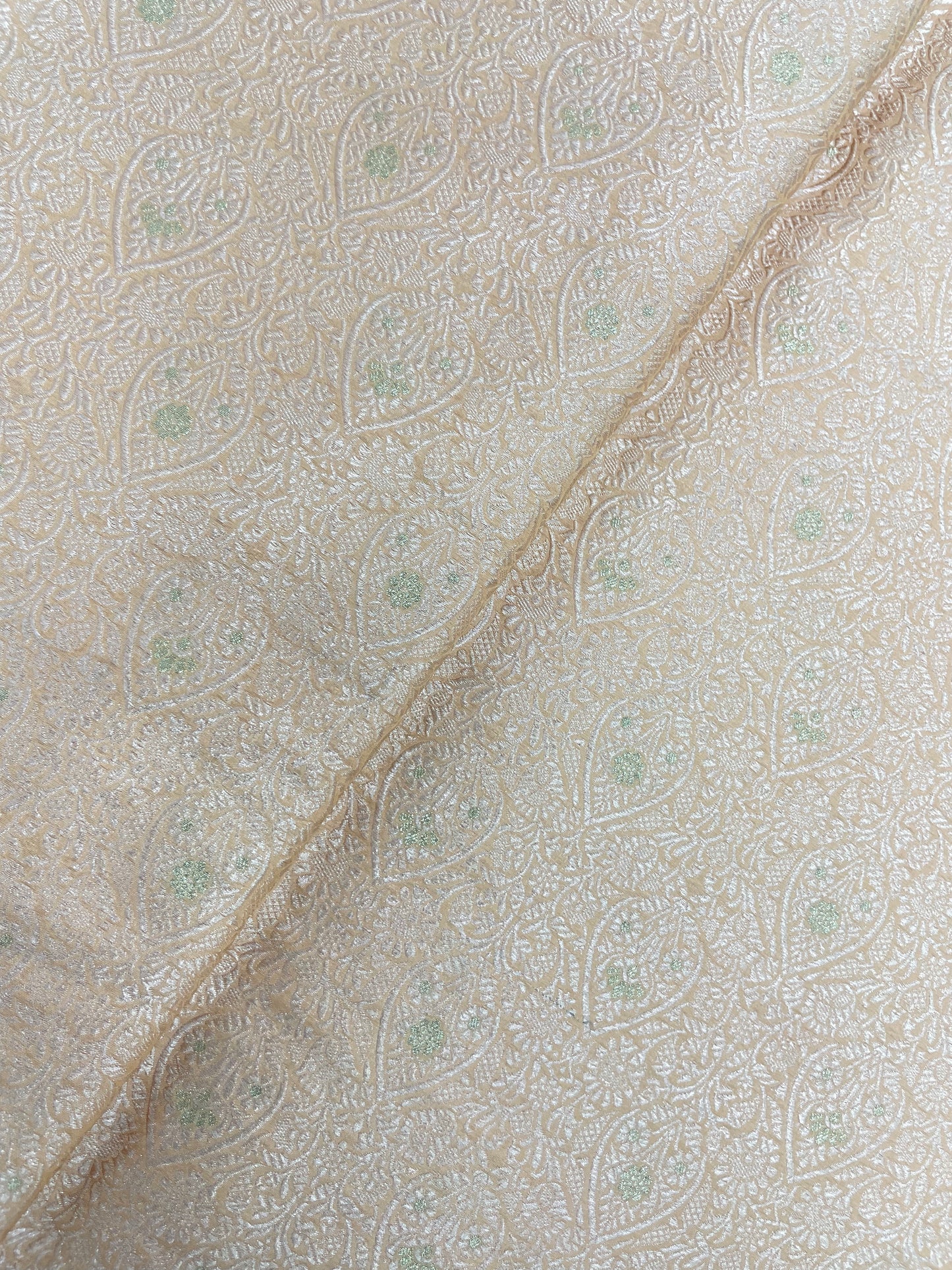 Classic Premium Heavy Ethnic Zari Weaving All Over Cream Color Pure Banarasi Kimkhwab Fabric