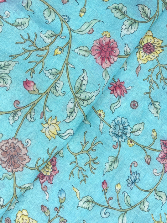 Classic Vibrant Colorful Floral And Leafy Print On Linen Fabric