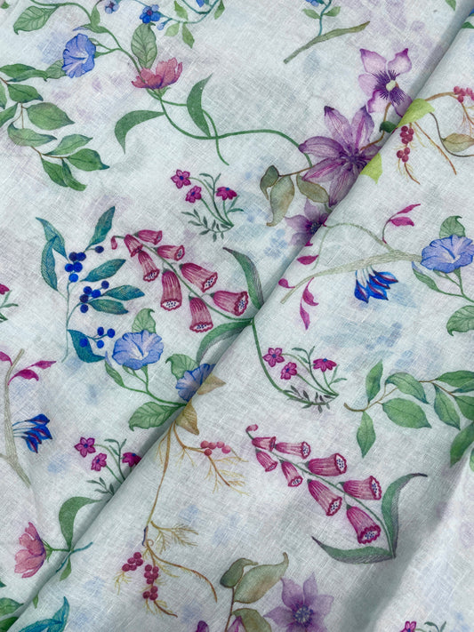 Unique Elegant Leaf And Adorable Flower Print On Linen Fabric
