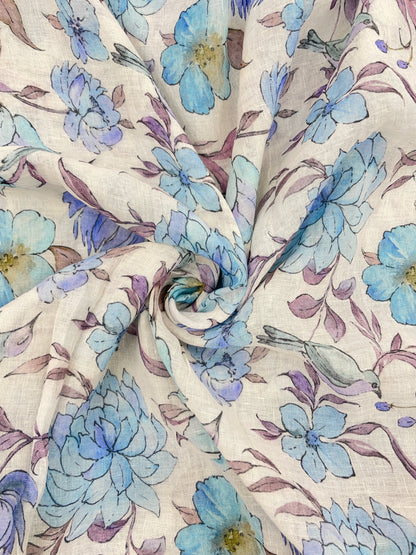 Adorable Beautiful Floral And Leafy Print On Linen Fabric