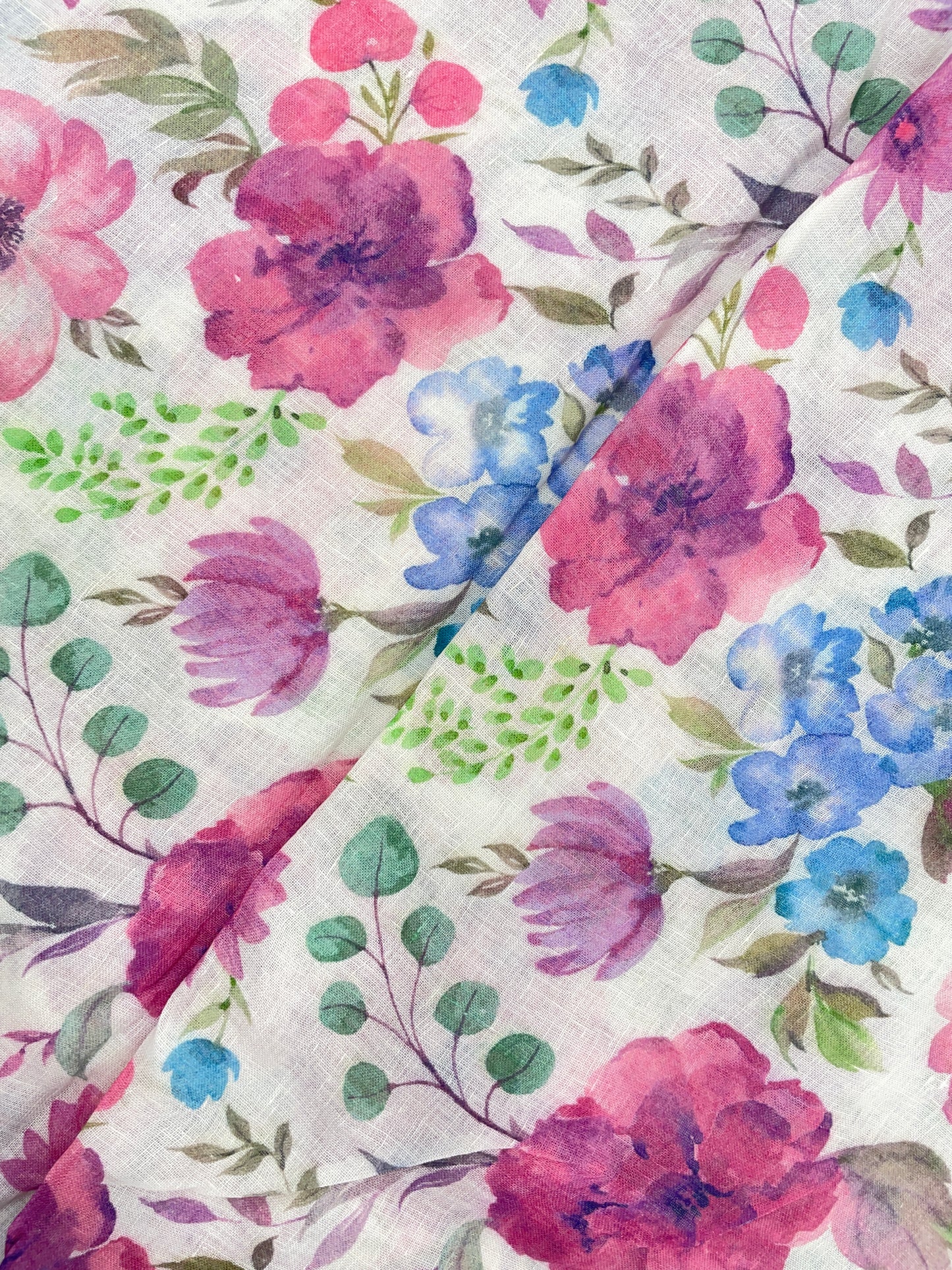 Adorable Beautiful Floral And Leafy Print On Linen Fabric