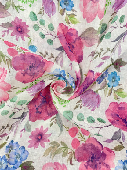 Adorable Beautiful Floral And Leafy Print On Linen Fabric