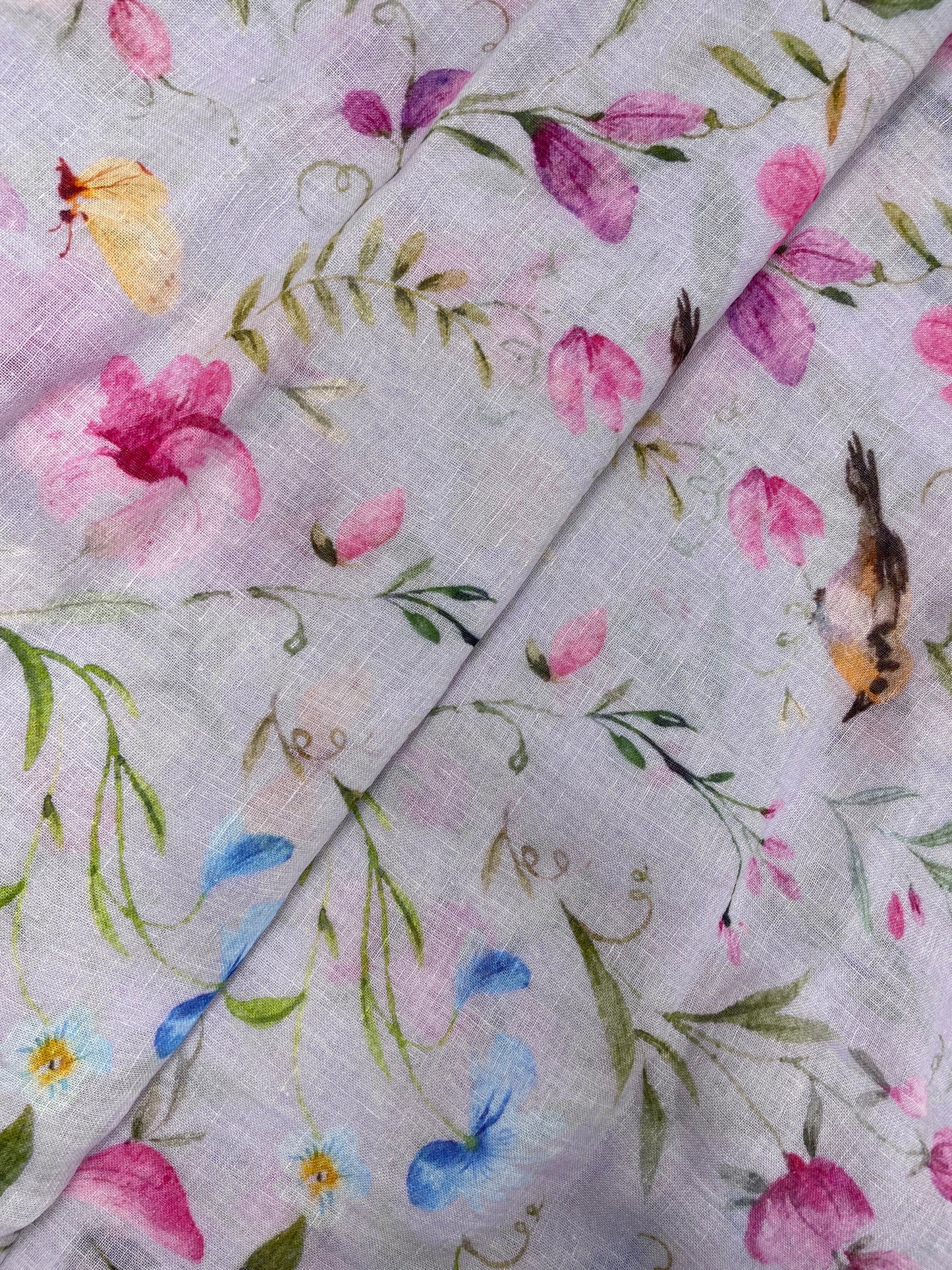 Elegant Stunning Multicolor Floral And Leaf Print On Linen Fabric