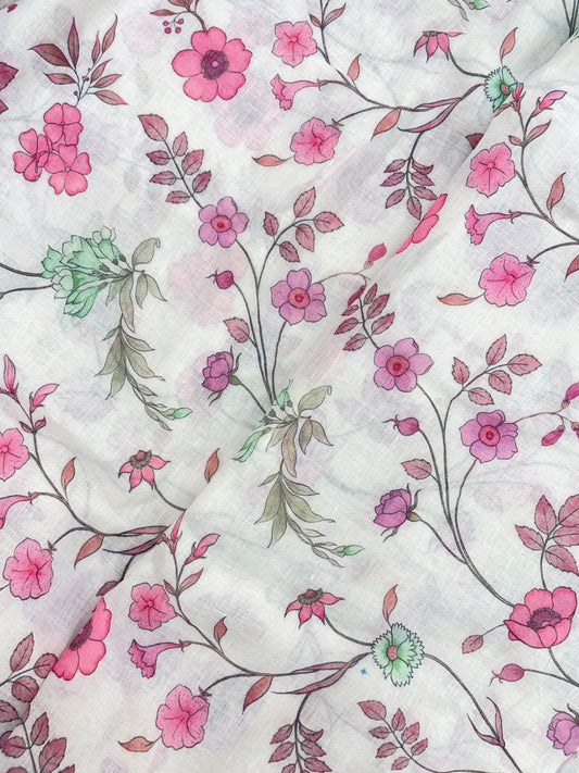 Exclusive Glorious Dainty Flower Print On Linen Fabric