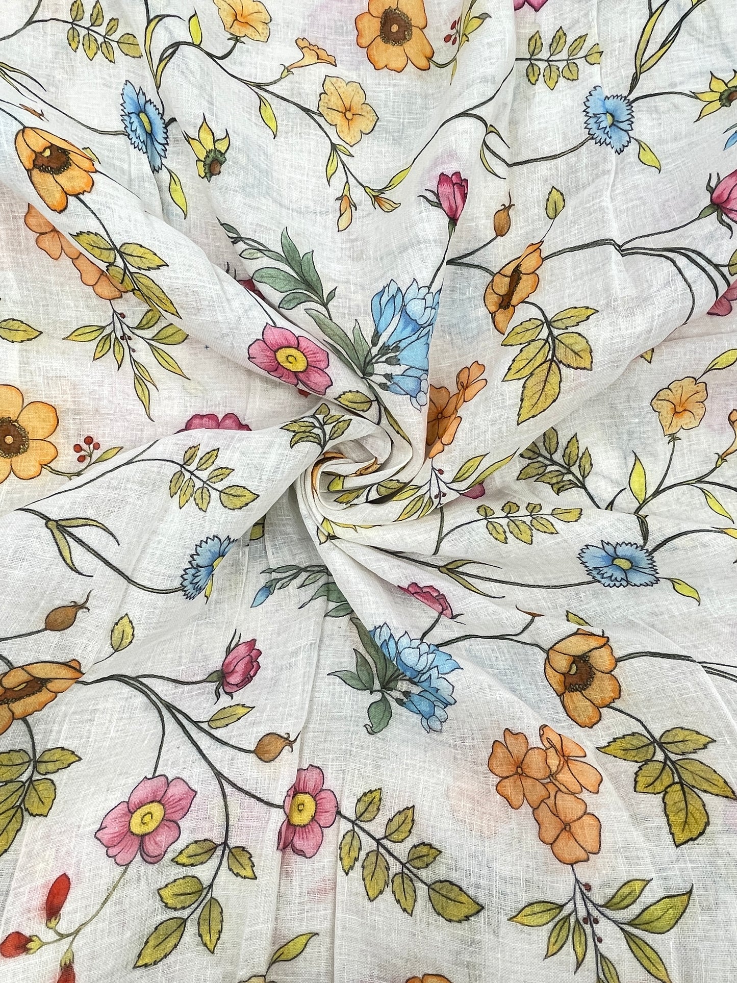 Exclusive Glorious Dainty Flower Print On Linen Fabric