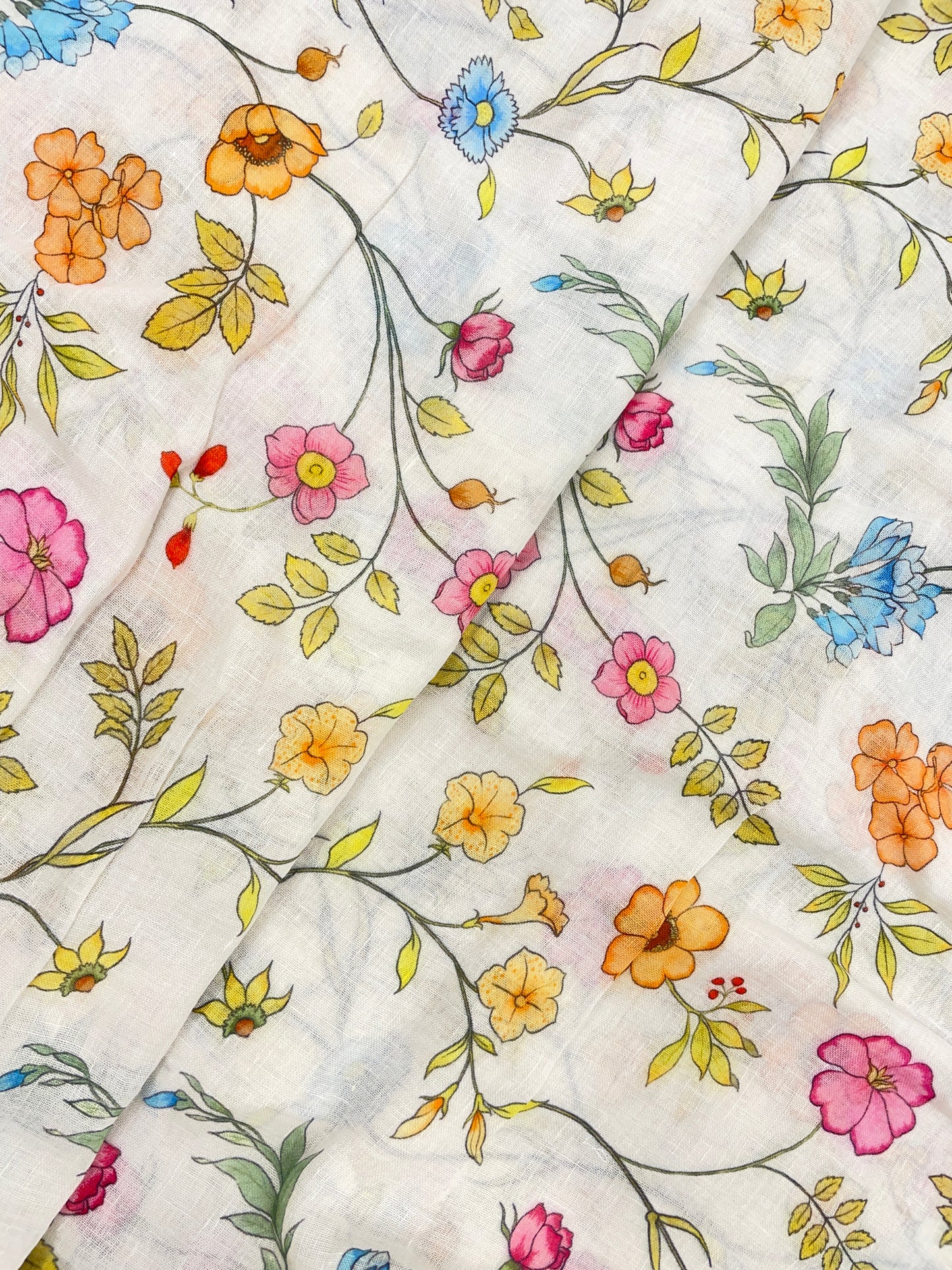 Exclusive Glorious Dainty Flower Print On Linen Fabric