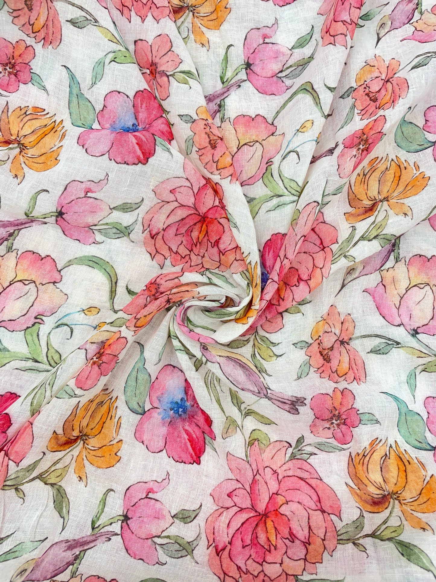 Amazing Beautiful Big Flower Print On Linen Fabric