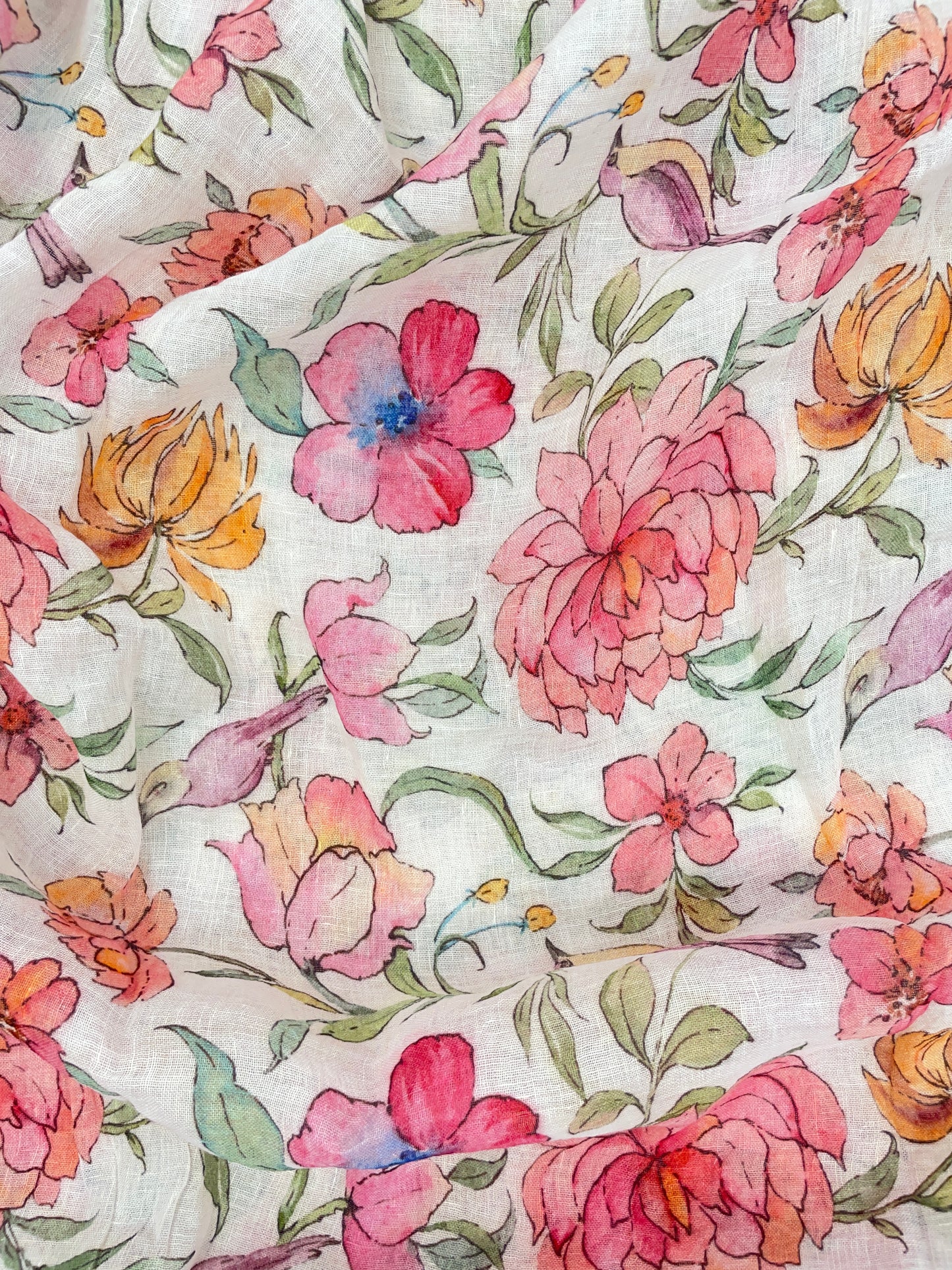 Amazing Beautiful Big Flower Print On Linen Fabric