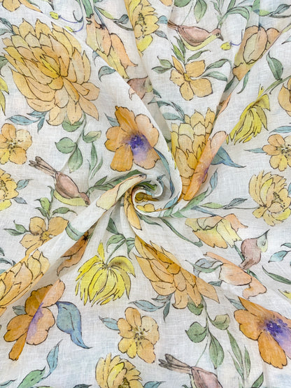 Amazing Beautiful Big Flower Print On Linen Fabric