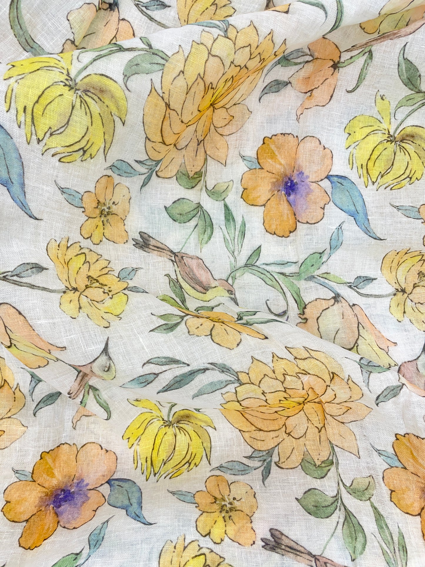 Amazing Beautiful Big Flower Print On Linen Fabric