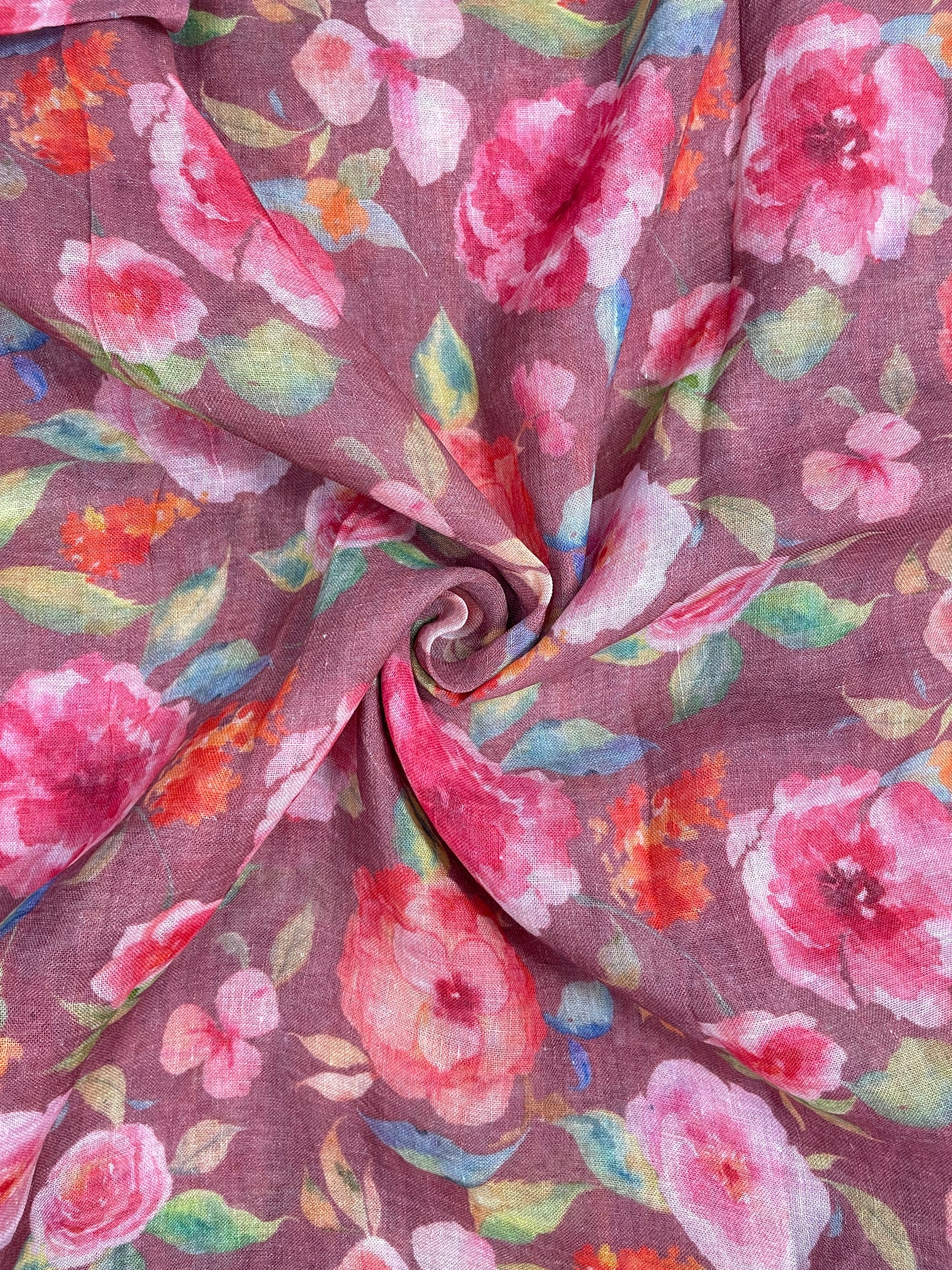 Magnificent Marvelous Big Pink Floral Print On Linen Fabric