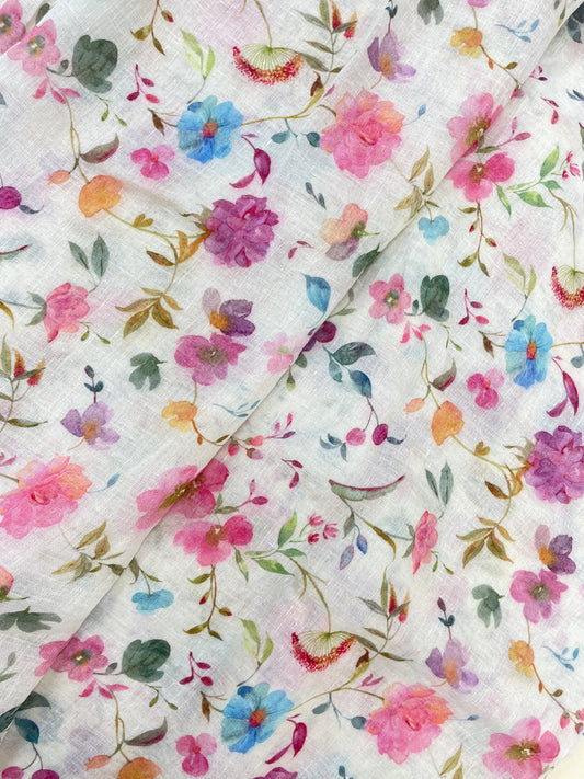 Elegant Adorable Colorful Flower Print Print On Linen Fabric