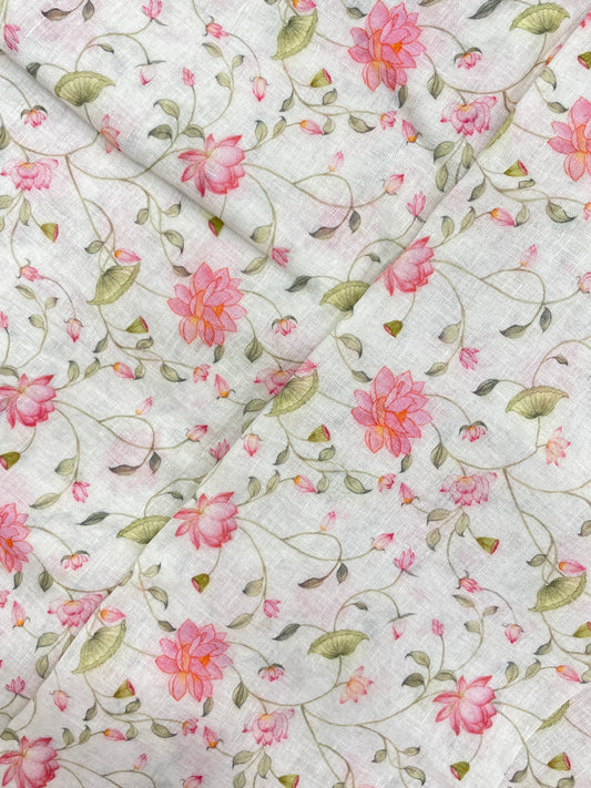 Eye Catching Dainty Floral Print On Linen Fabric
