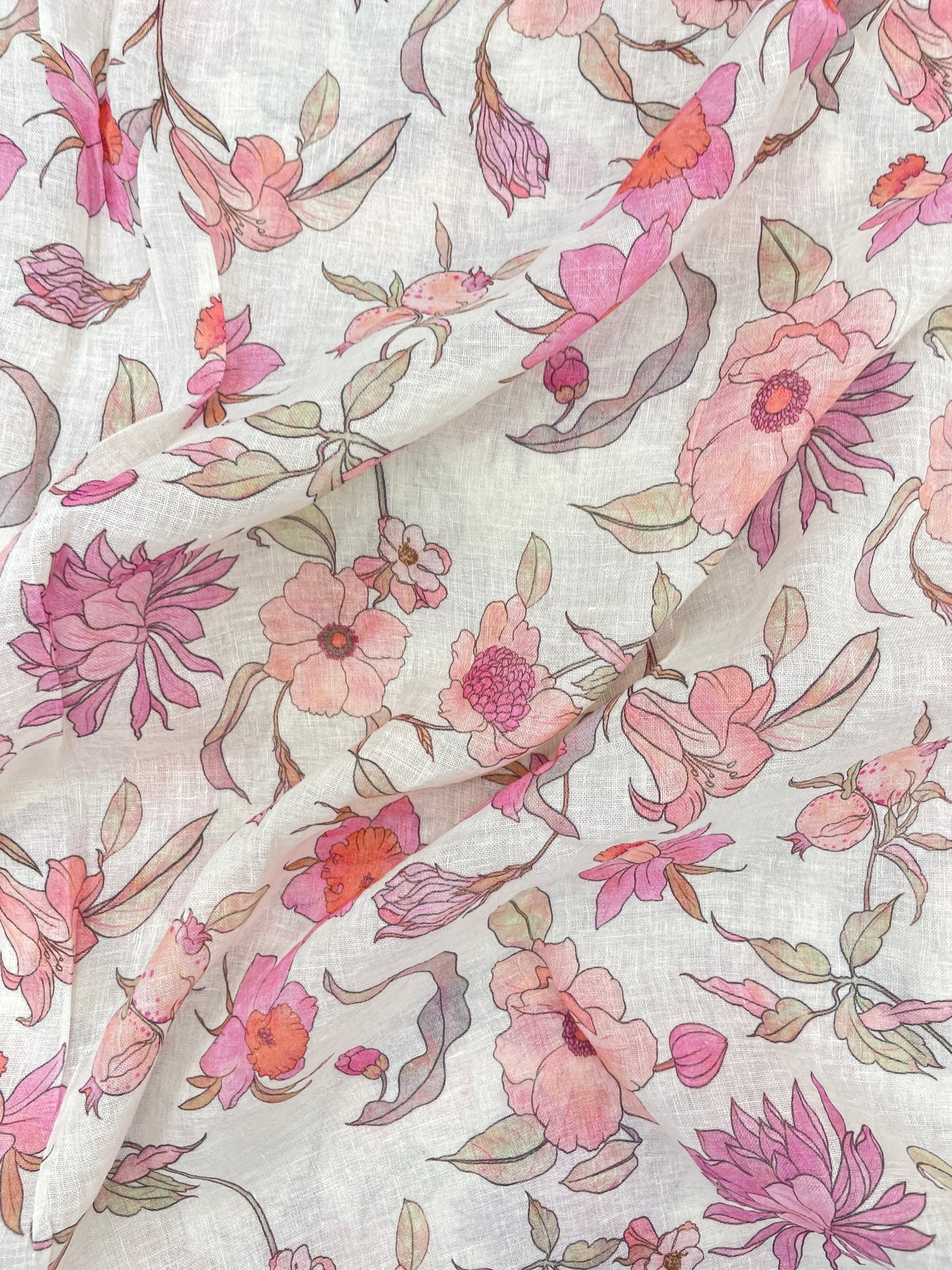 Exquisite Luxurious All Over Floral Print On Linen Fabric