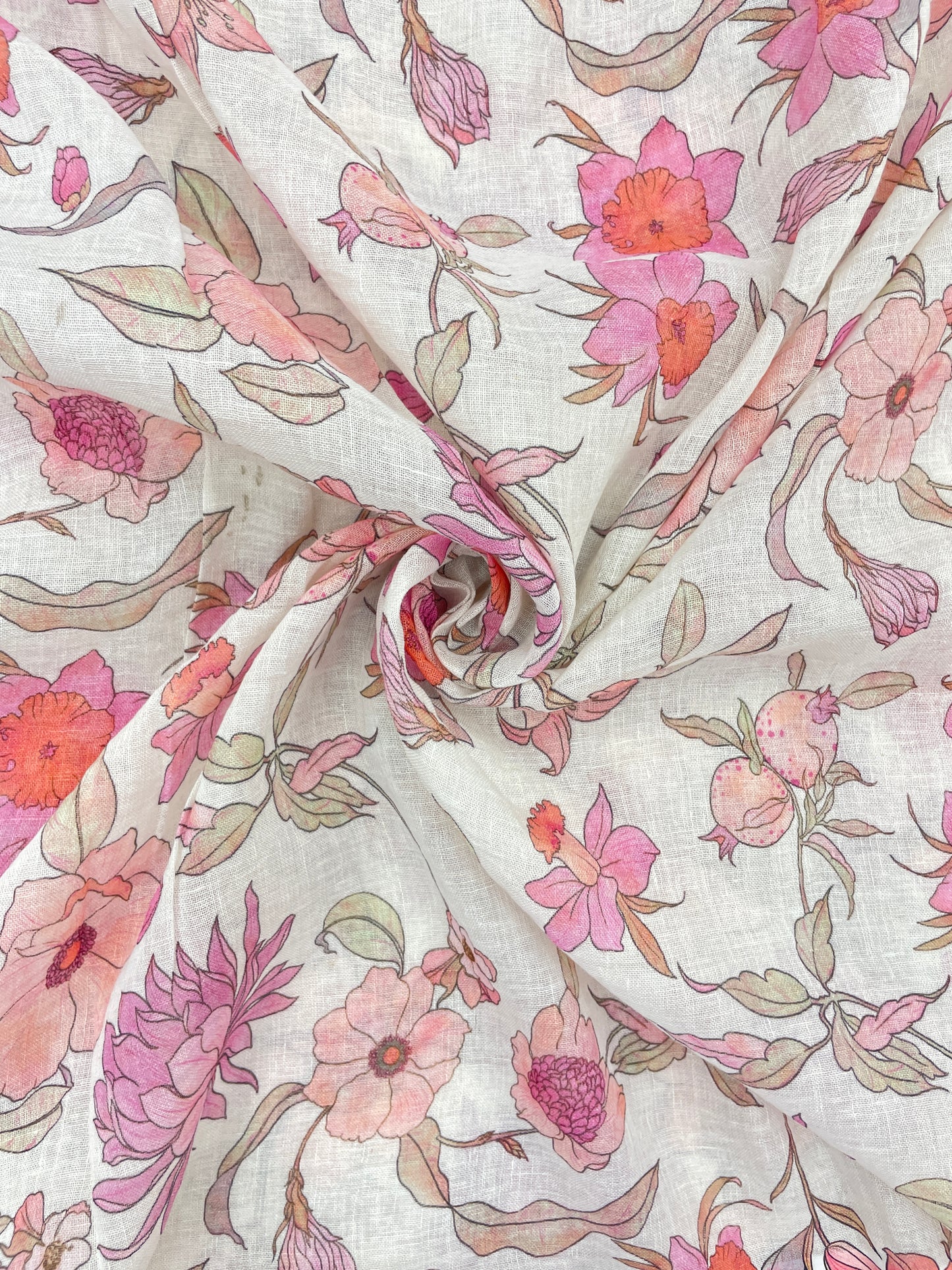 Exquisite Luxurious All Over Floral Print On Linen Fabric