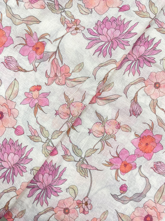 Exquisite Luxurious All Over Floral Print On Linen Fabric
