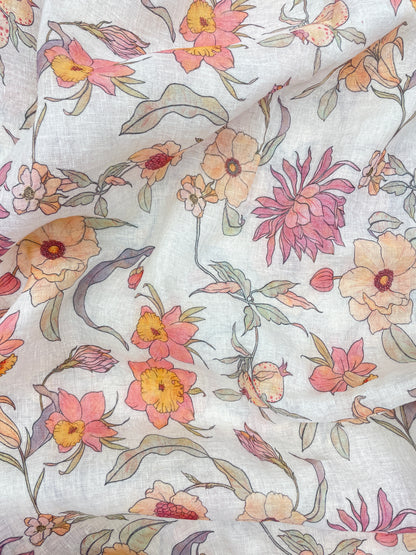 Exquisite Luxurious All Over Floral Print On Linen Fabric