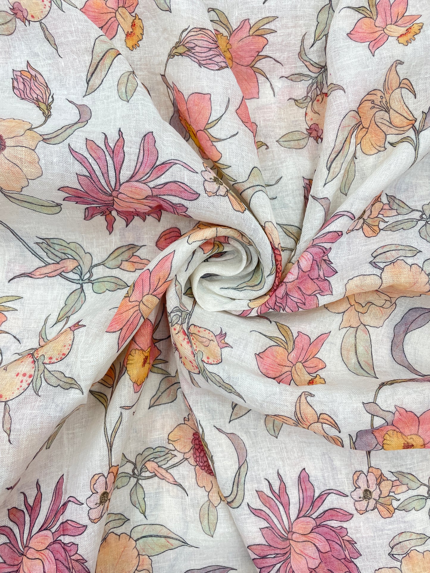 Exquisite Luxurious All Over Floral Print On Linen Fabric