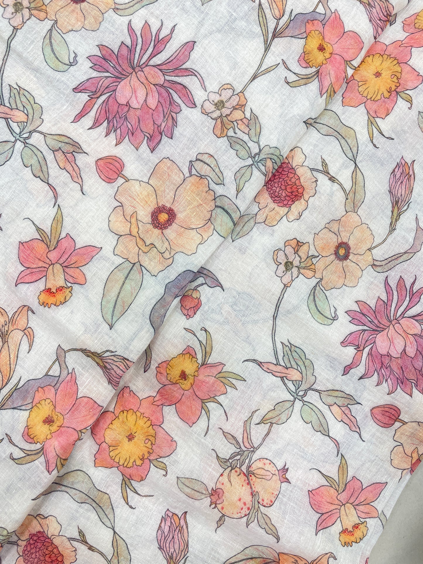 Exquisite Luxurious All Over Floral Print On Linen Fabric