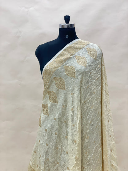 Gracious Eye Catching Golden Zari Work On Munga Dupatta