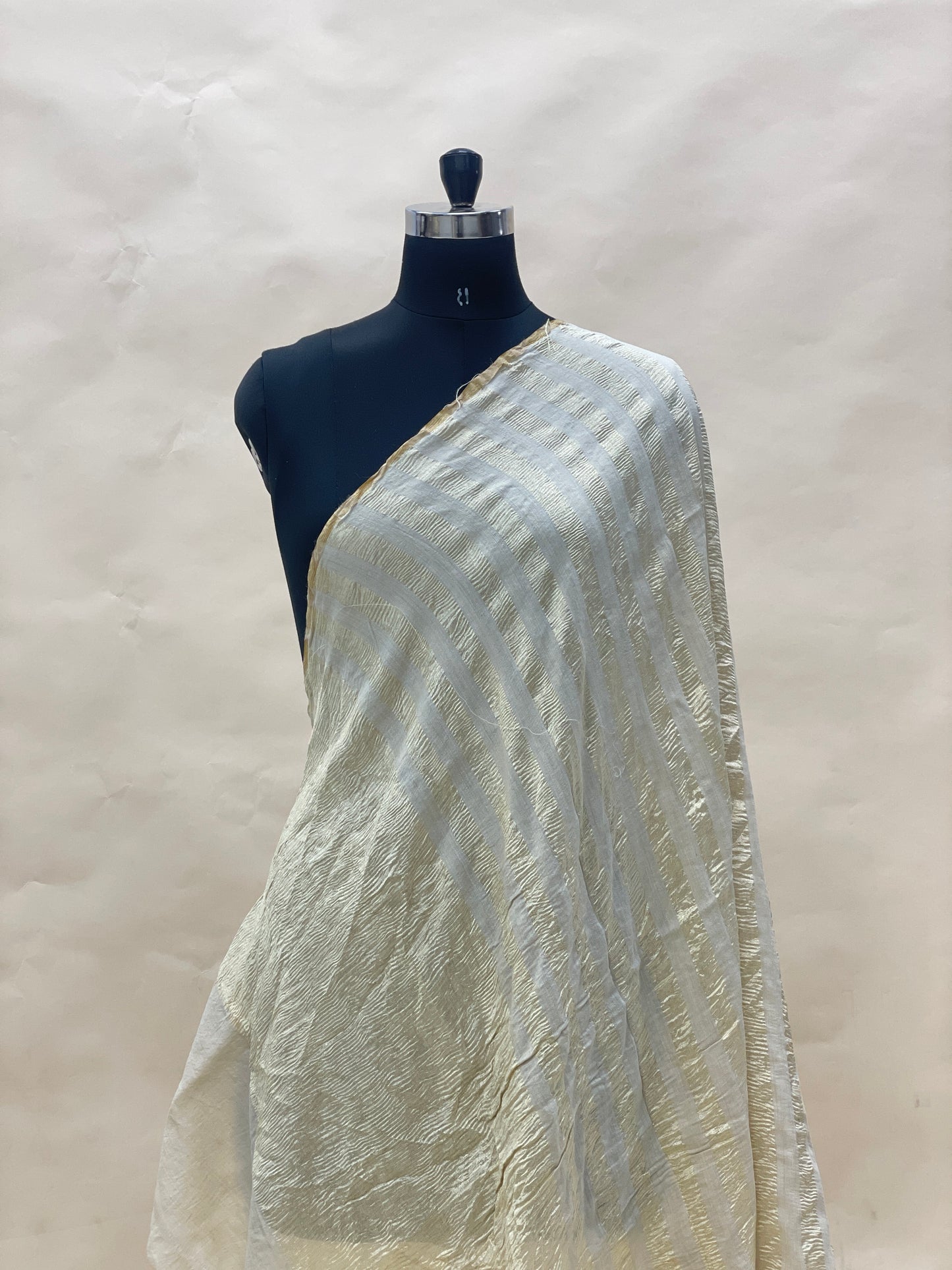 Elegant Marvelous Big Golden Zari Lining Work On Munga Dupatta