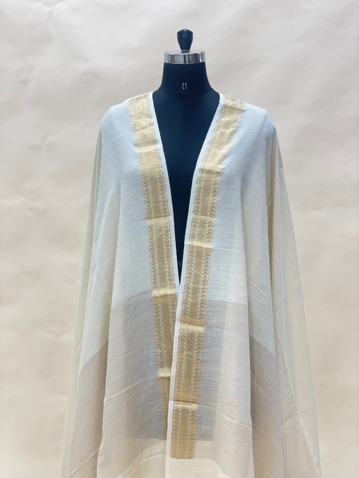 Brilliant Pretty Golden Heavy Border On White Munga Dupatta