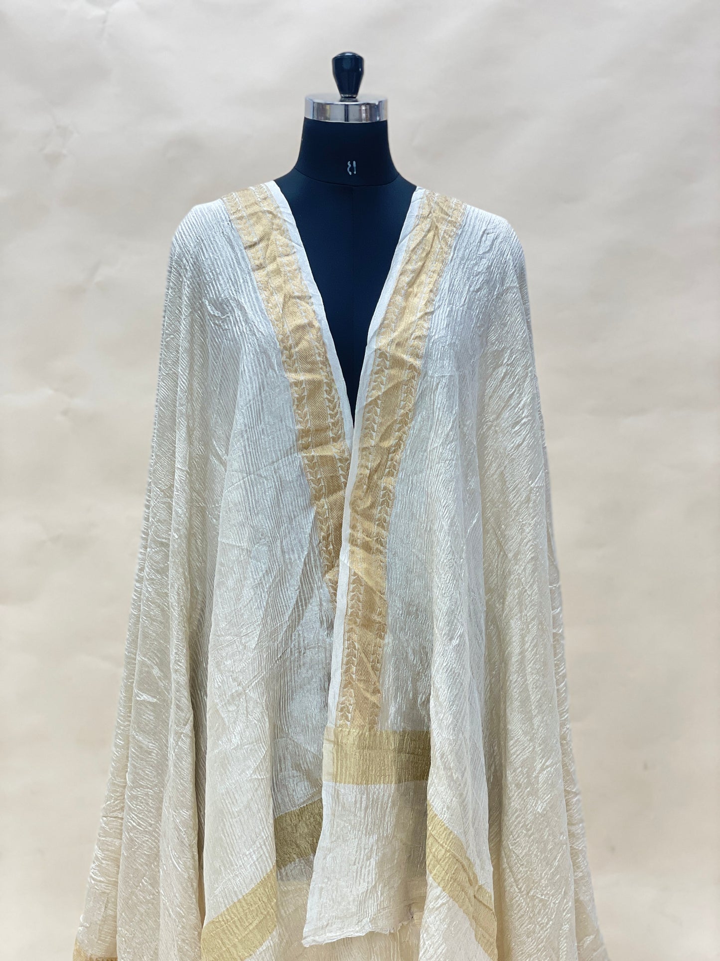 Pretty Adorable Golden Heavy Border On White Munga Dupatta