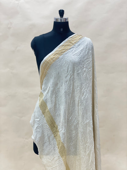 Pretty Adorable Golden Heavy Border On White Munga Dupatta