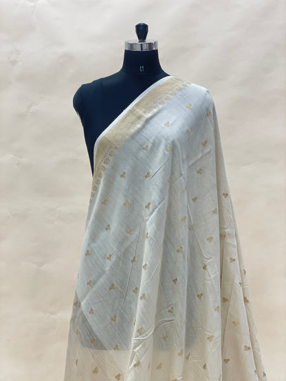 Premium Attractive Golden Zari Flower Butti Work On Munga Dupatta