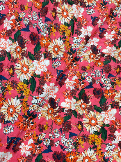 Elegantly Amazing Floral Digital Print On Pink Muslin Fabric