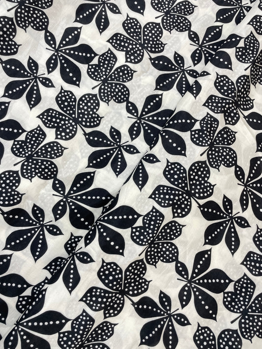 Brilliant Floral And Black & White Leafy Digital Print On Muslin Fabric