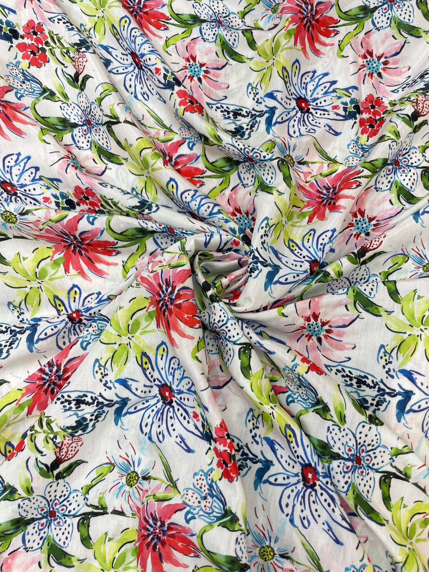 Classic Delicate Floral Digital Print On White Muslin Fabric