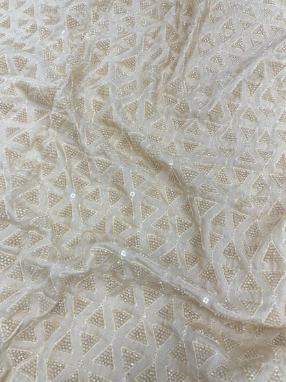 Luxurious Delicate Triangular Shaped Cut Dana Work All Over Mysore Silk Fabric