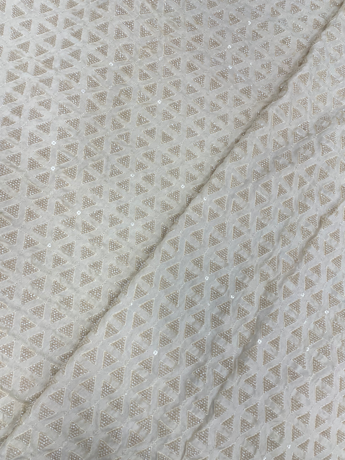 Luxurious Delicate Triangular Shaped Cut Dana Work All Over Mysore Silk Fabric