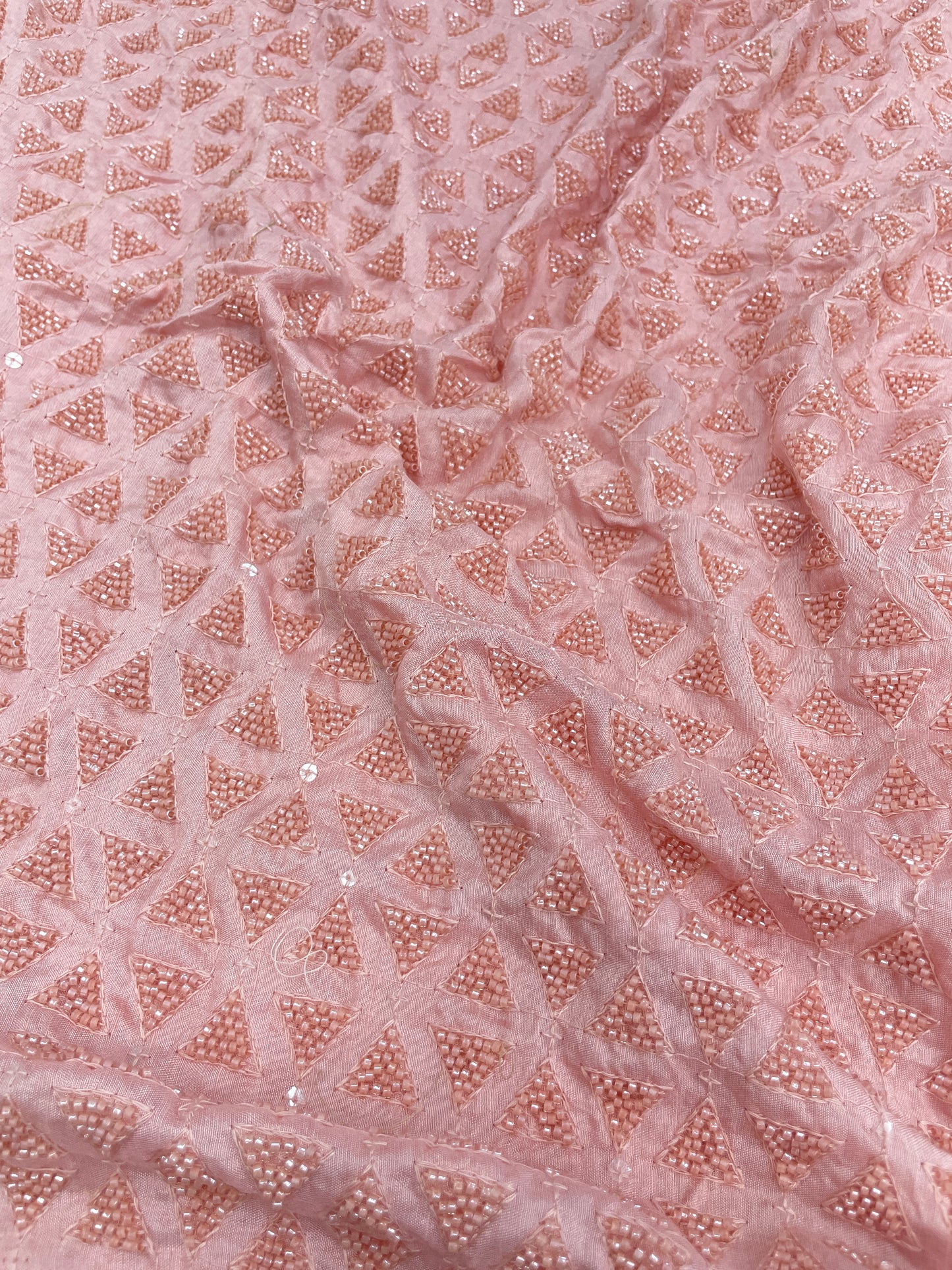 Luxurious Delicate Triangular Shaped Cut Dana Work All Over Mysore Silk Fabric