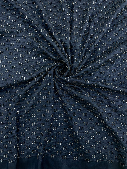 Pleasant Appealing Blue Self Thread Embroidery With Premium Cut Dana Work On Mysore Silk Fabric