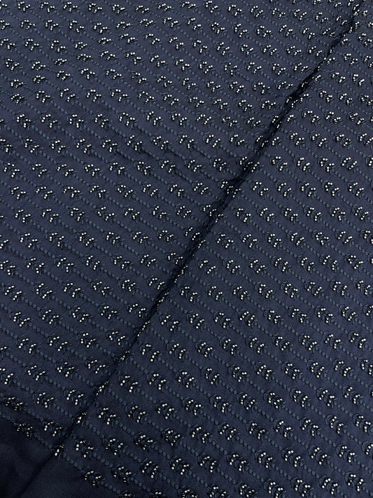 Pleasant Appealing Blue Self Thread Embroidery With Premium Cut Dana Work On Mysore Silk Fabric