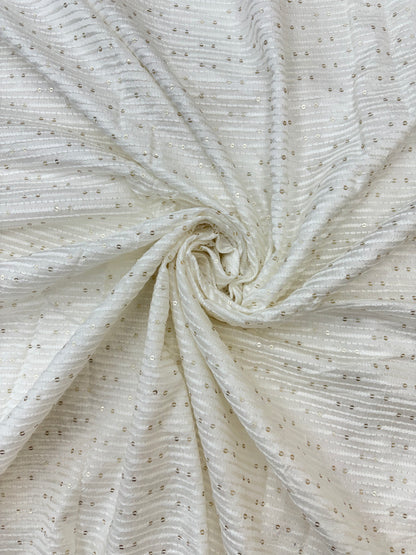 Linear Jacquard Pattern on White Dyeable Mysore Silk Fabric