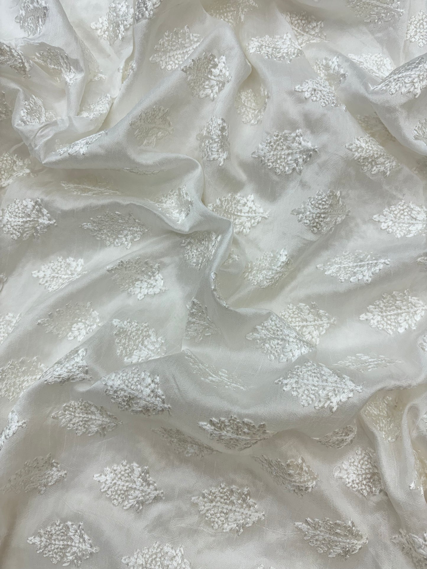 Beautiful Jacquard Weave on White Dyeable Mysore Silk Fabric