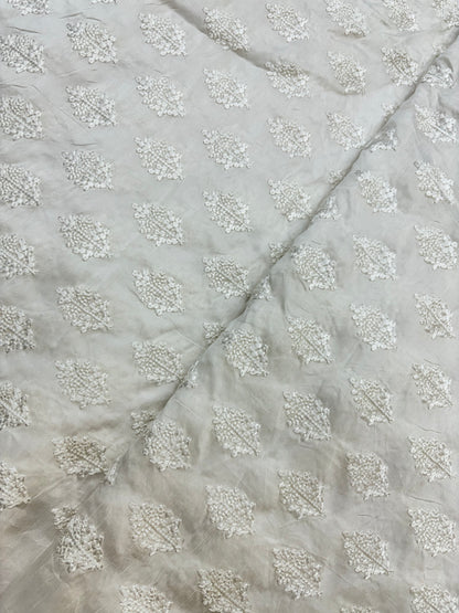 Beautiful Jacquard Weave on White Dyeable Mysore Silk Fabric