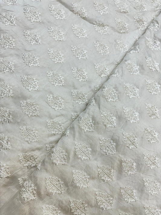 Beautiful Jacquard Weave on White Dyeable Mysore Silk Fabric