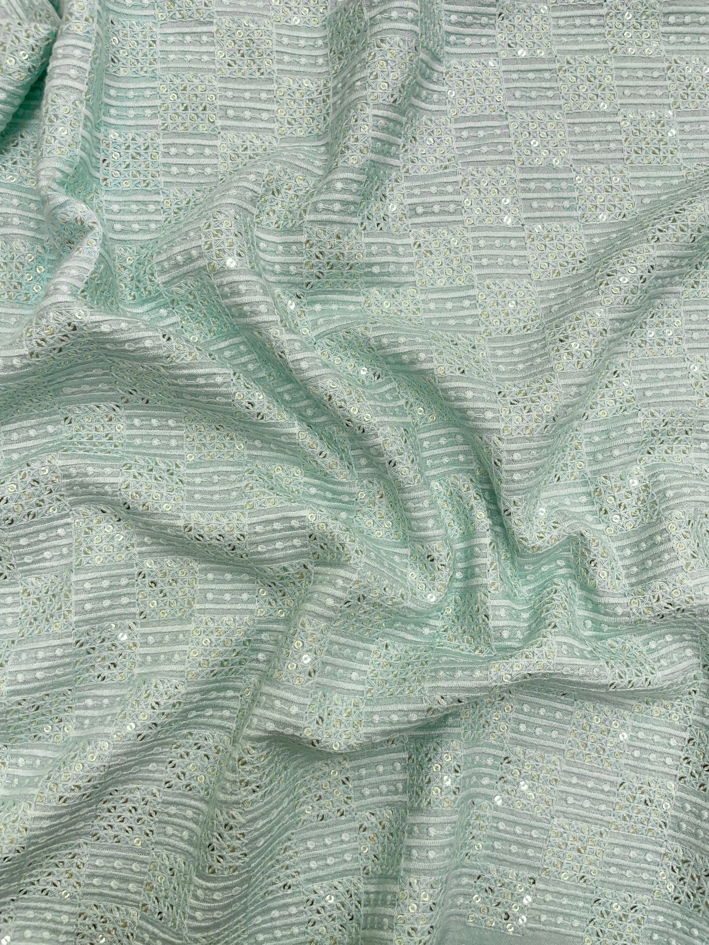 Unique Radiant Block Self Thread Embroidery With Sequin Work On Mysore Silk Fabric