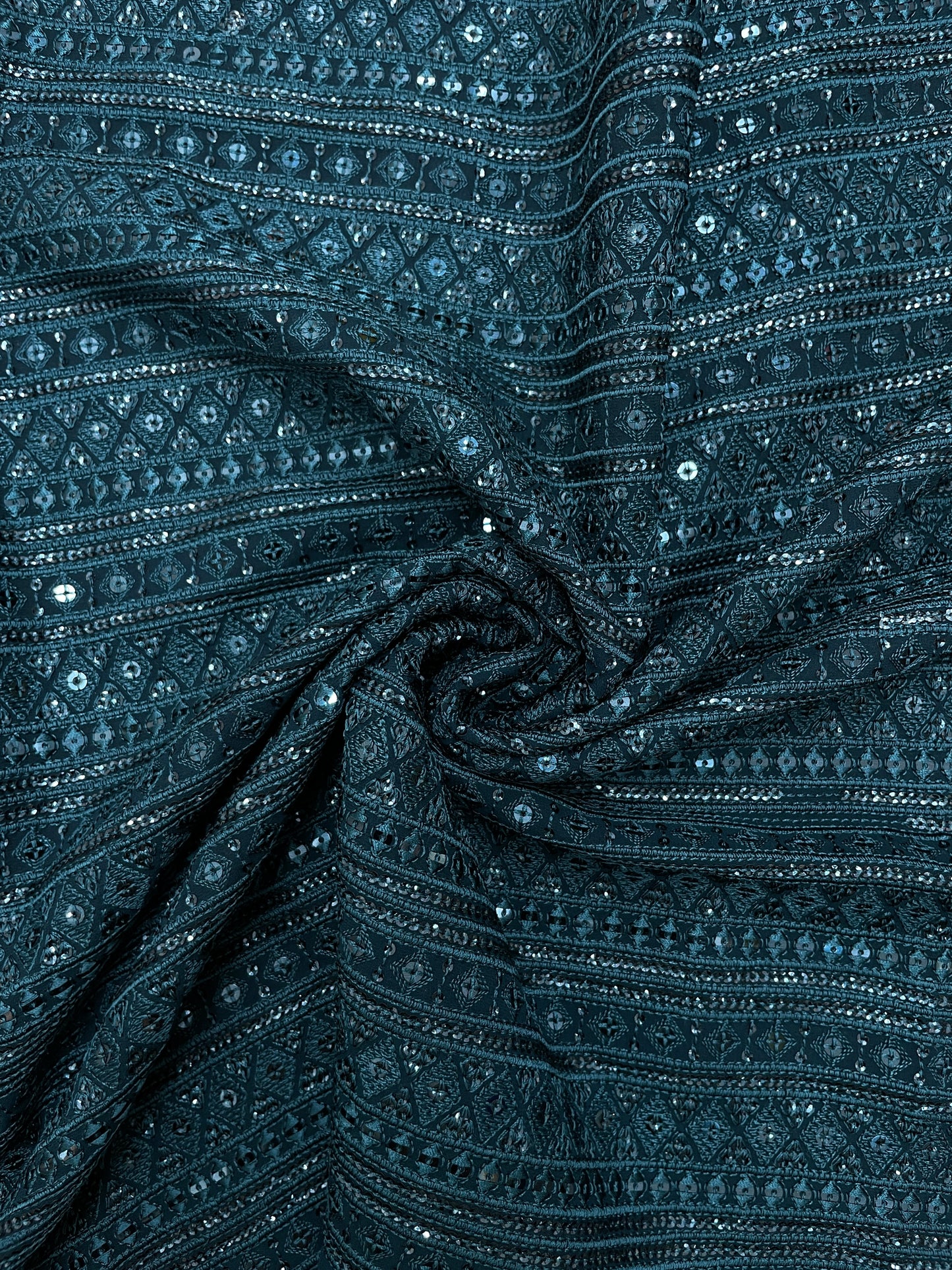 Exquisite Fantastic Traditional Self Thread Embroidery With Minimal Sequin Work On Mysore Silk Fabric